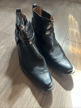 Western Ankle Boots Black Pointed Toe Side Zip